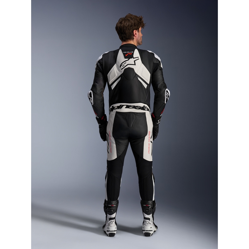 Jednodielna kožená kombinéza Alpinestars GP Plus V4 Sprint, Tech-air kompatibilná čierno-bielo-červená fluo
