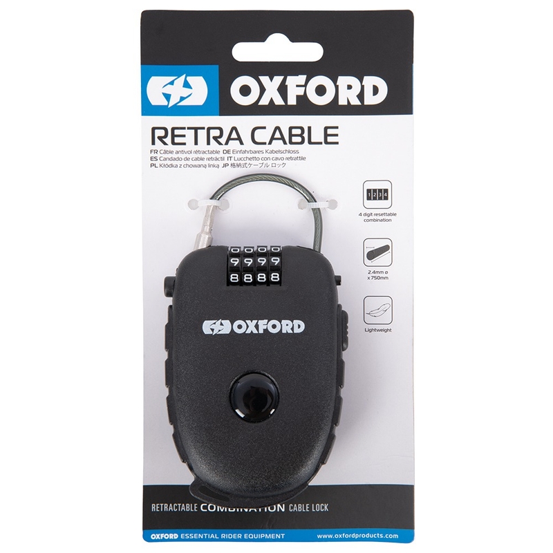 Zvinovací lankový zámok Oxford Retractable Combination Lock čierny