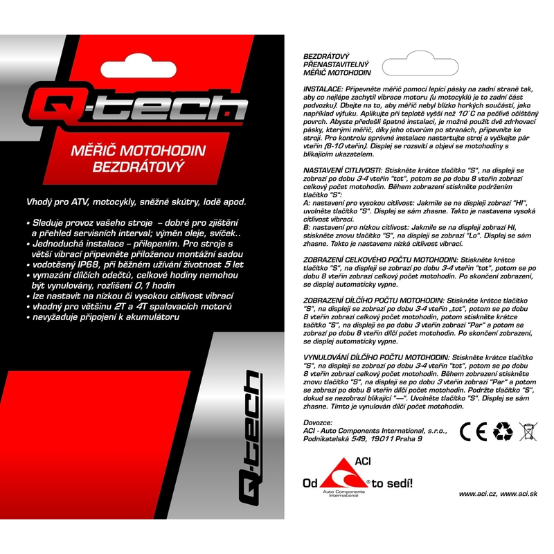 Merač motohodín bezdrôtový s nulovateľným počítadlom Q-TECH čierny