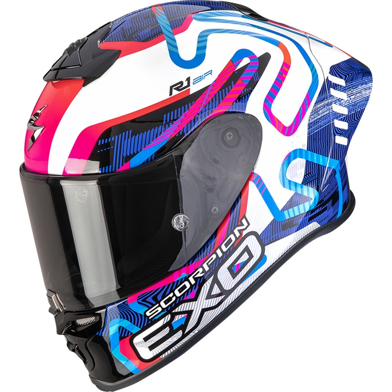 Integrálna prilba na motorku Scorpion EXO-R1 EVO II Air Cornering bielo-modro-ružová