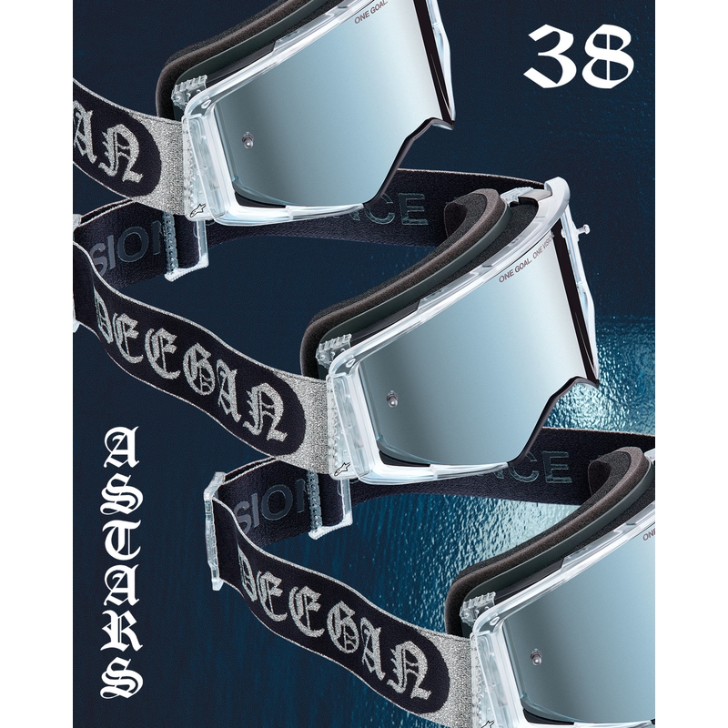 Motokrosové okuliare Alpinestars Supertech Vision DNGR38 XXV čierno-strieborné so zrkadlovo strieborným plexi