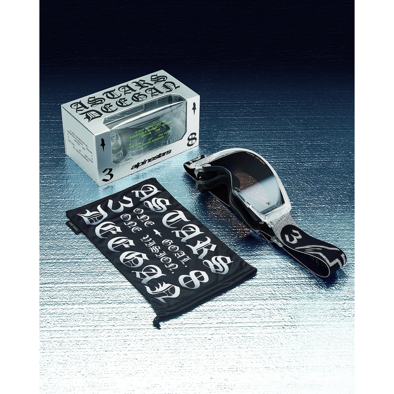 Motokrosové okuliare Alpinestars Supertech Vision DNGR38 XXV čierno-strieborné so zrkadlovo strieborným plexi