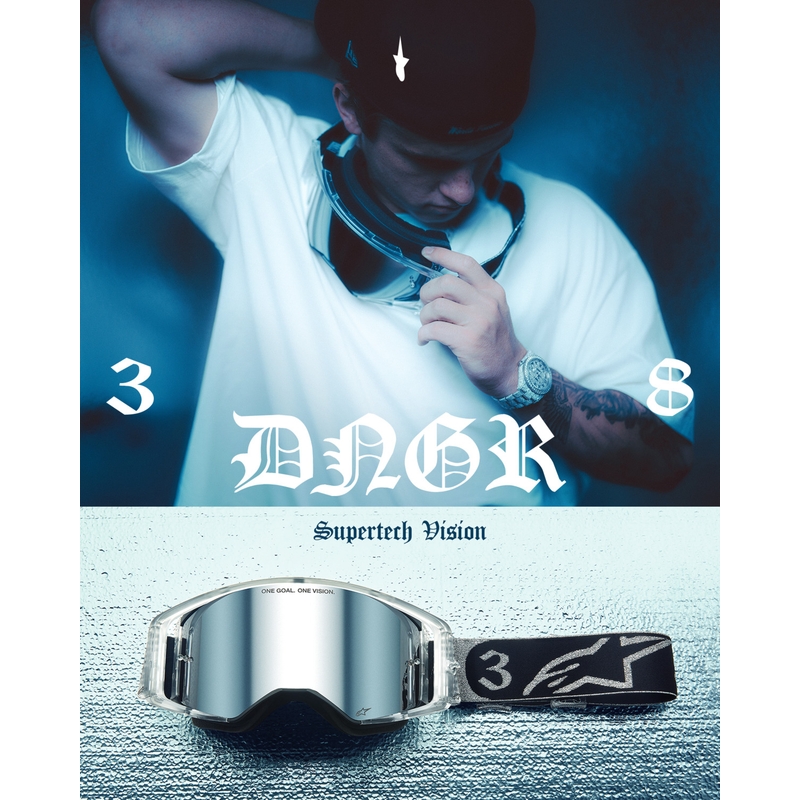 Motokrosové okuliare Alpinestars Supertech Vision DNGR38 XXV čierno-strieborné so zrkadlovo strieborným plexi