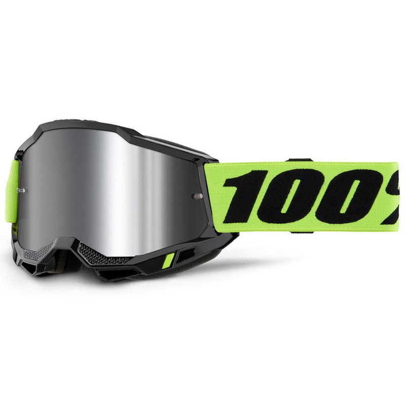 Motokrosové okuliare 100 % Accuri 2 fluorescenčno žlté so strieborným plexisklom