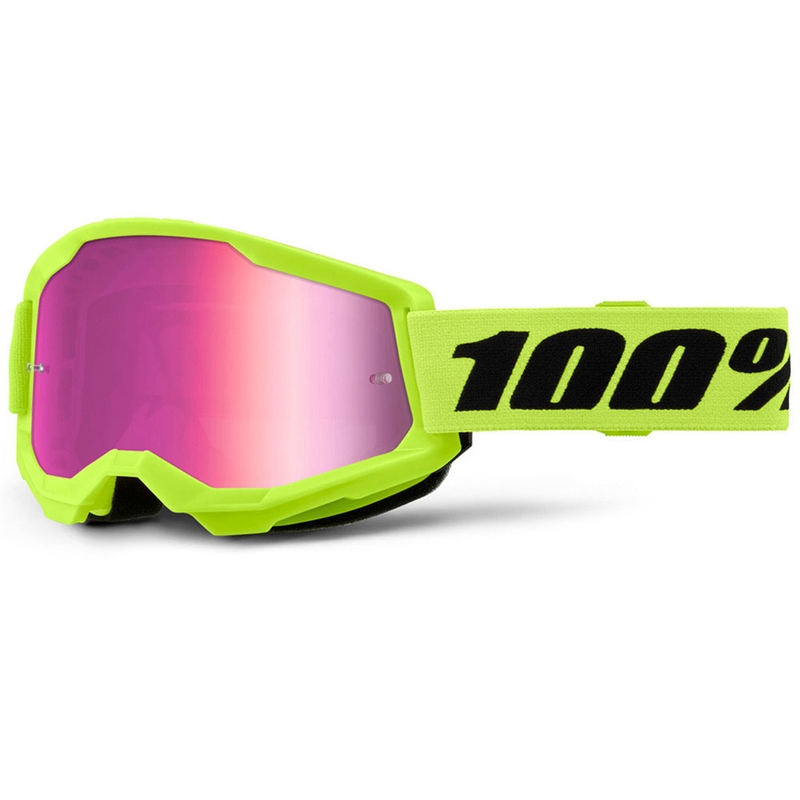 Detské motokrosové okuliare 100% STRATA 2 fluo žlté s ružovým plexi