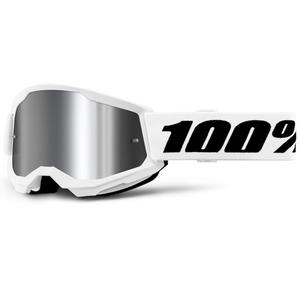 Detské motokrosové okuliare 100% STRATA 2 biele so strieborným plexi