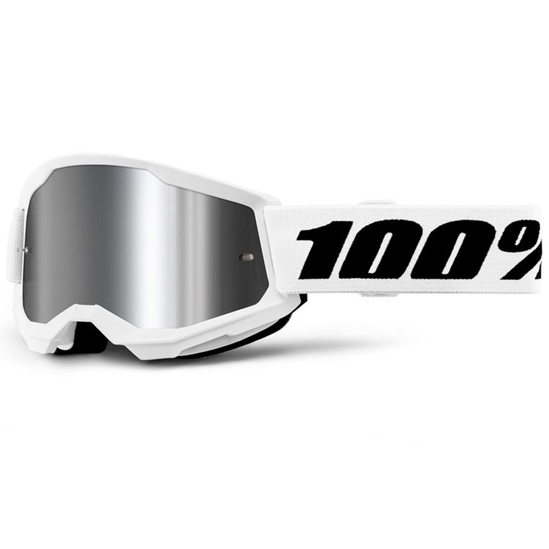 Detské motokrosové okuliare 100% STRATA 2 biele so strieborným plexi