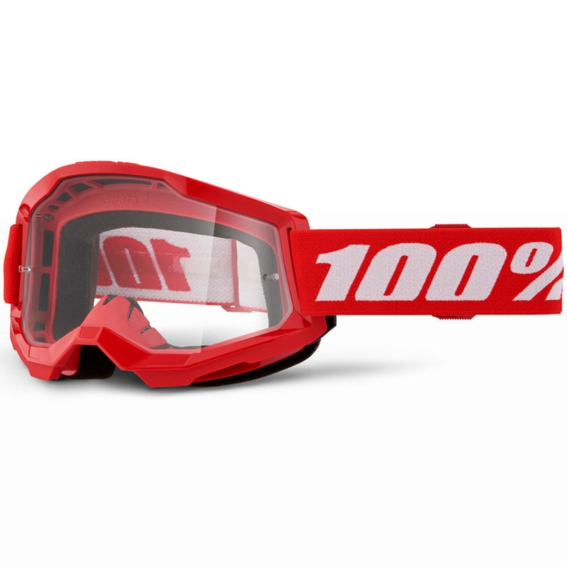 Detské motokrosové okuliare 100 % STRATA 2 červené s čírym plexisklom