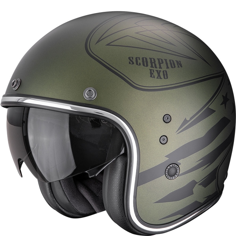 Otvorená helma na motorku Scorpion Belfast Dawg matná zelená
