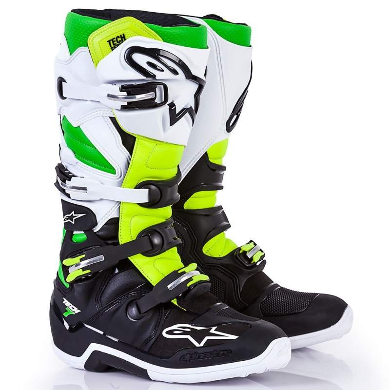 Čižmy na motocykel Alpinestars Tech 7 bielo-čierno-zeleno-fluo žlté