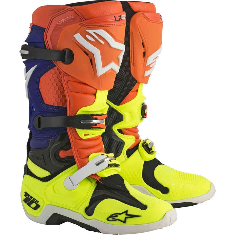 Čižmy na motocykel Alpinestars Tech 10 oranžovo-modro-bielo-fluo žlté