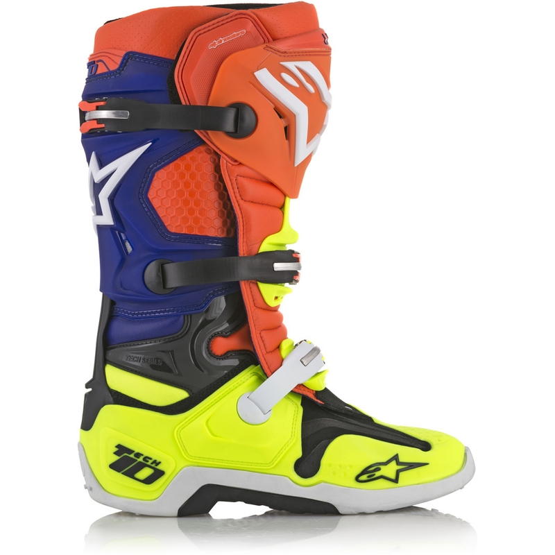 Čižmy na motocykel Alpinestars Tech 10 oranžovo-modro-bielo-fluo žlté