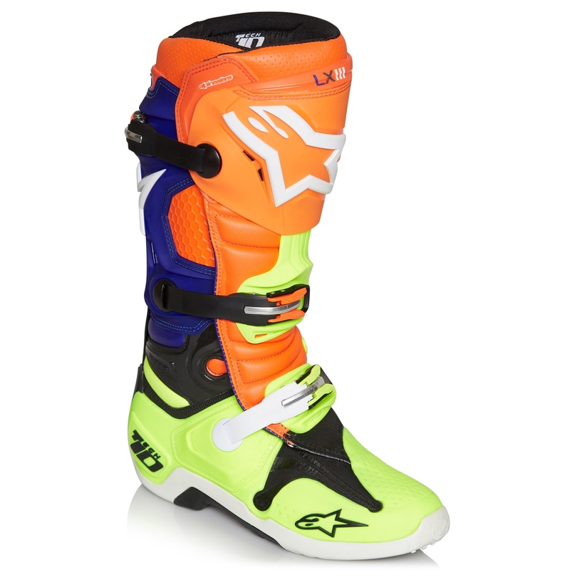 Čižmy na motocykel Alpinestars Tech 10 oranžovo-modro-bielo-fluo žlté