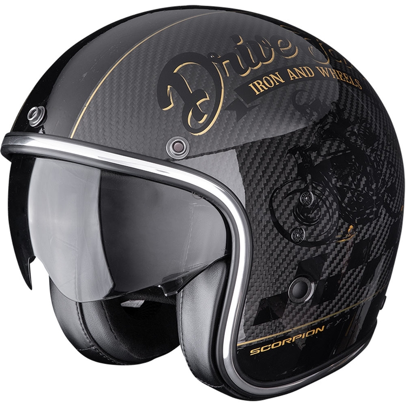 Otvorená prilba na motorku Scorpion Belfast EVO Carbon Zippy čierno-zlatá
