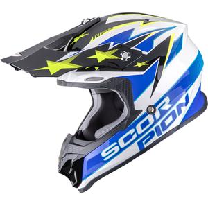 Motokrosová prilba Scorpion VX-16 EVO Air Patriot bielo-modro-žltá