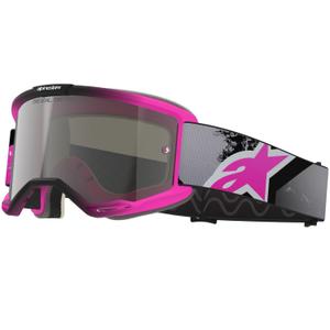 Motokrosové okuliare Alpinestars Vision 5 Lahnd fluo ružovo-šedo-čierno-biele so zrkadlovým strieborným zorníkom