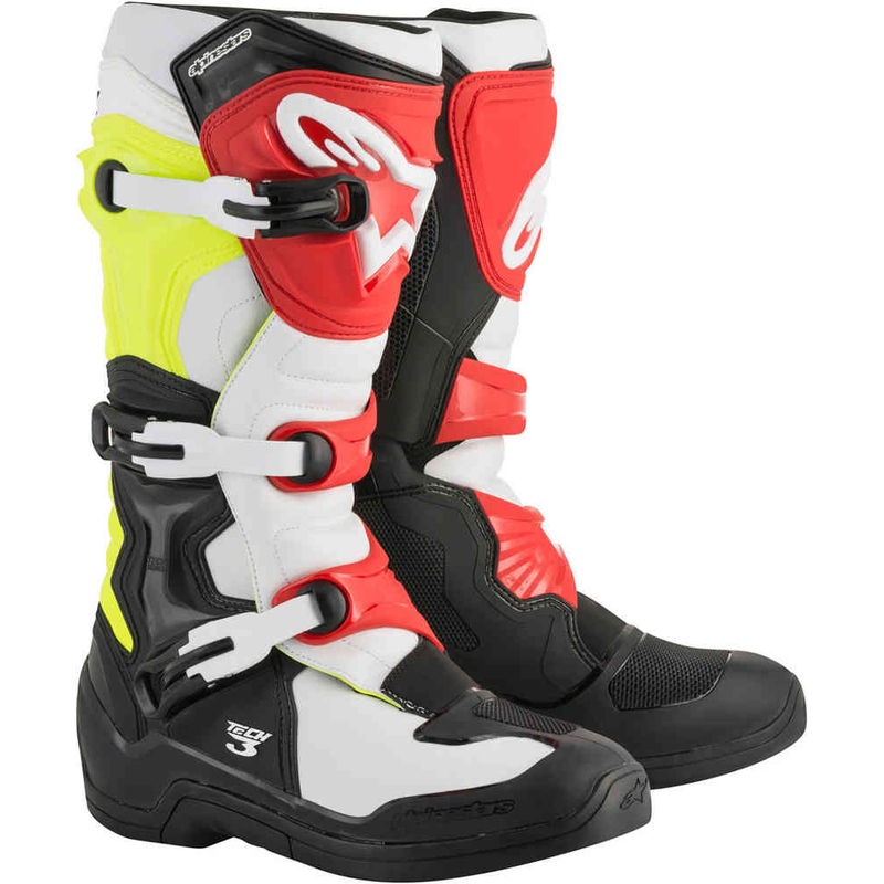 Vysoké čižmy na motocykel Alpinestars Tech 3 bielo-čierno-červeno-fluorescenčno žlté