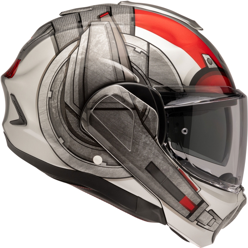 Preklápacia helma na motorku HJC F100 Ant-Man Marvel MC1 šedo-červená