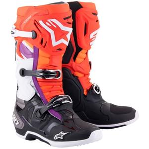Čižmy na motocykel Alpinestars Tech 10 oranžovo-žlto-fialovo-bielo-čierne