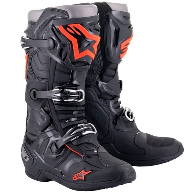 Čižmy na motocykel Alpinestars Tech 10 čierno-fluorescenčno červeno-šedé