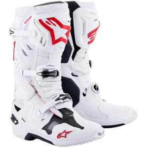 Čižmy na motocykel Alpinestars Tech 10 Supervented Perforované bielo-červeno-čierne