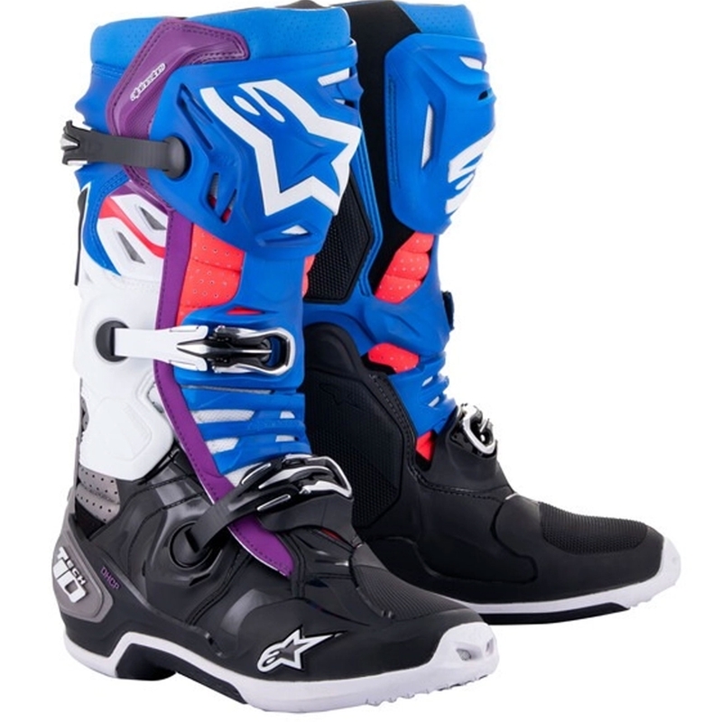 Čižmy na motocykel Alpinestars Tech 10 Supervented Perforované modro-fialovo-ružovo-bielo-šedo-čierne