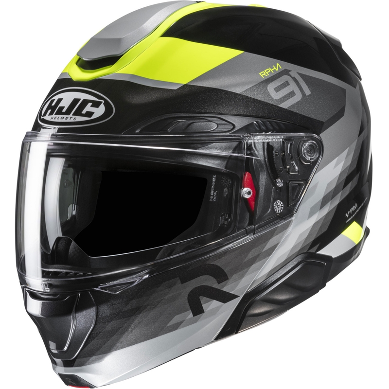 Výklopná prilba na motorku HJC RPHA 91 Madal MC3H čierno-šedo-fluo žltá