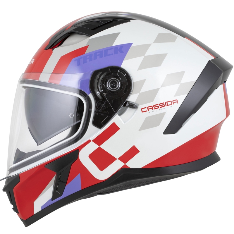 Integrálna helma na motorku Cassida Orbit Track fluo červeno-bielo-fialovo-čierna