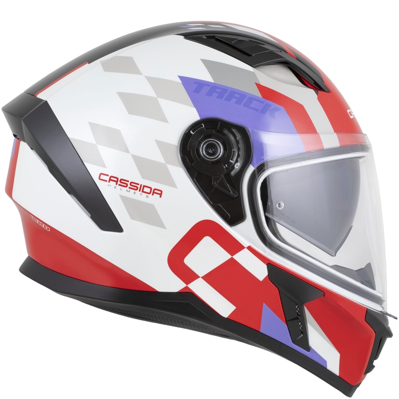 Integrálna helma na motorku Cassida Orbit Track fluo červeno-bielo-fialovo-čierna