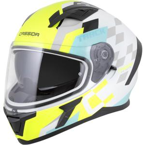 Integrálna helma na motorku Cassida Orbit Track bielo-fluo žlto-tyrkysovo-čierna