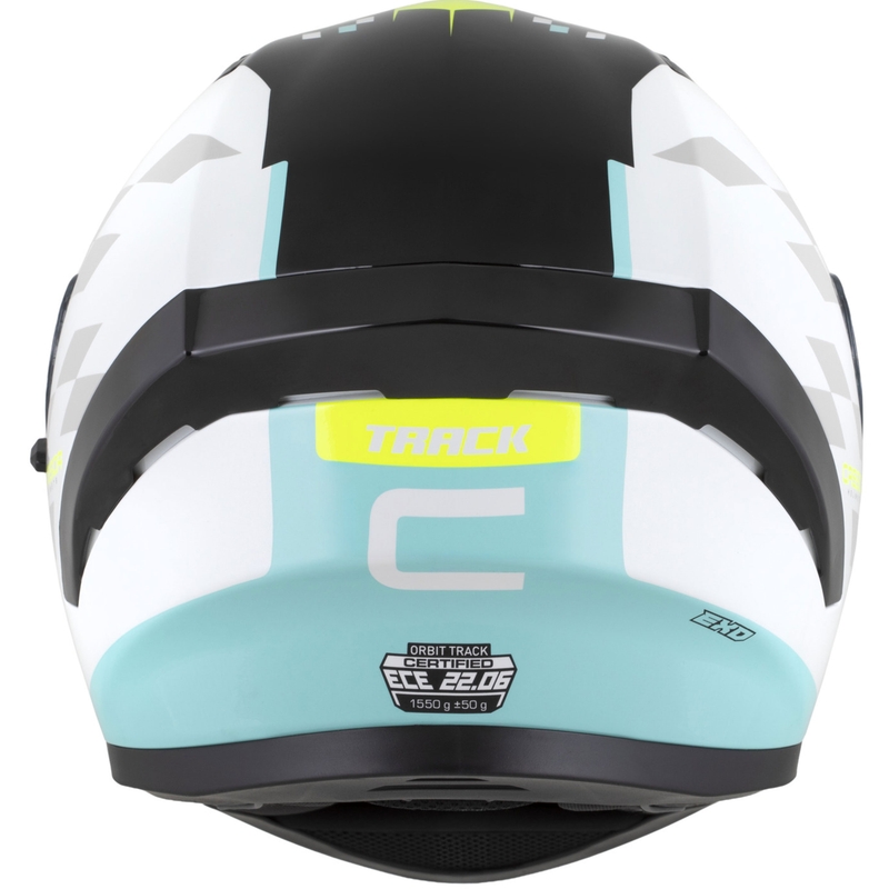 Integrálna helma na motorku Cassida Orbit Track bielo-fluo žlto-tyrkysovo-čierna