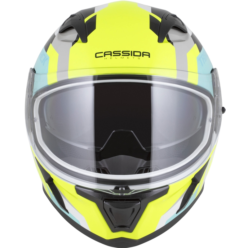Integrálna helma na motorku Cassida Orbit Track bielo-fluo žlto-tyrkysovo-čierna