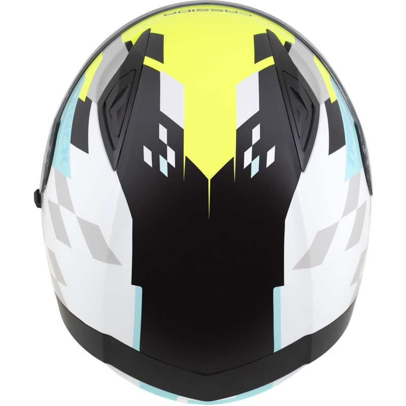 Integrálna helma na motorku Cassida Orbit Track bielo-fluo žlto-tyrkysovo-čierna