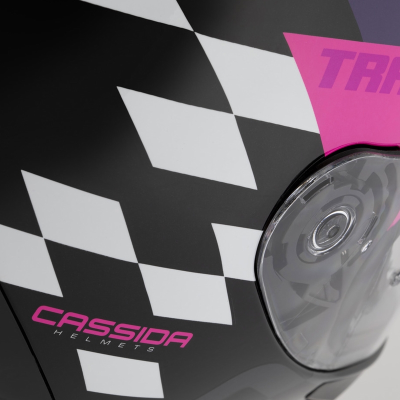 Integrálna helma na motorku Cassida Orbit Track čierno-ružovo-fialovo-fluo žlto-biela