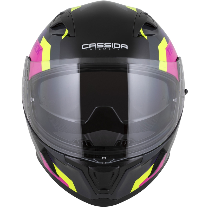 Integrálna helma na motorku Cassida Orbit Track čierno-ružovo-fialovo-fluo žlto-biela
