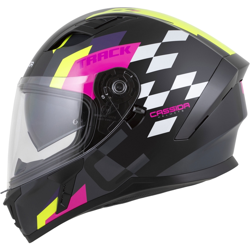 Integrálna helma na motorku Cassida Orbit Track čierno-ružovo-fialovo-fluo žlto-biela