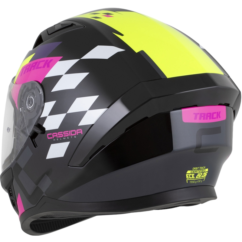Integrálna helma na motorku Cassida Orbit Track čierno-ružovo-fialovo-fluo žlto-biela