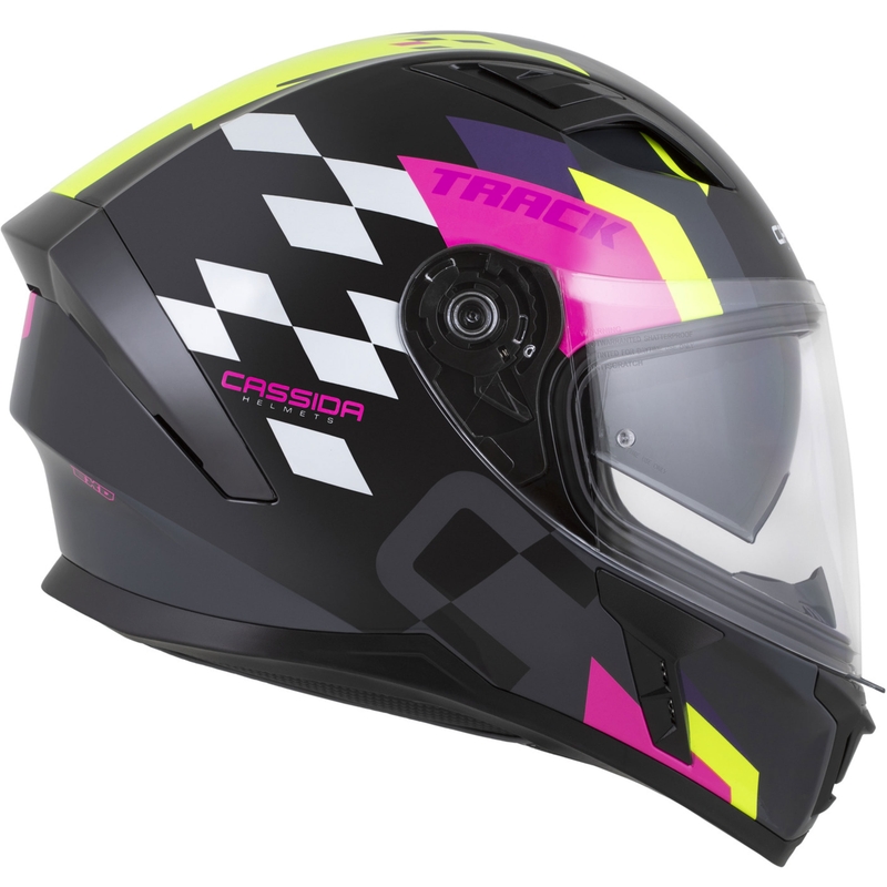 Integrálna helma na motorku Cassida Orbit Track čierno-ružovo-fialovo-fluo žlto-biela