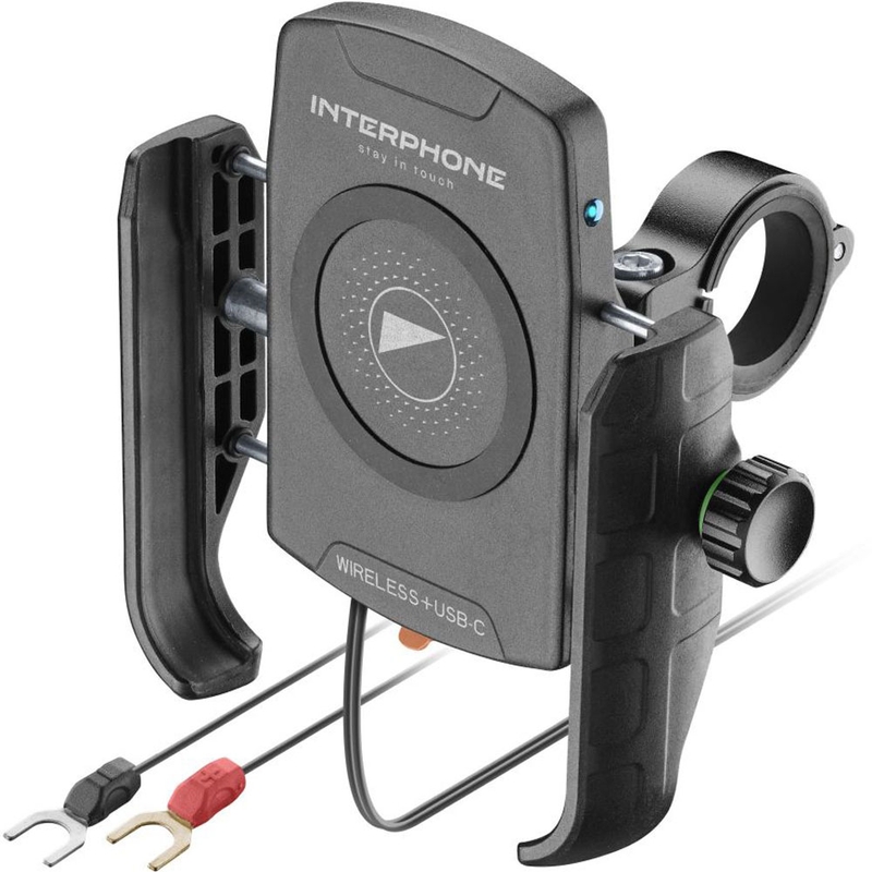 Držiak telefónu Interphone Crab s bezdrôtovým nabíjaním a USB-C čierny