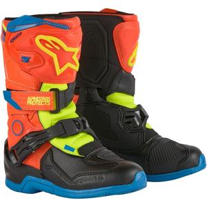Detské čižmy na motocykel Alpinestars Tech 3S Kids fluorescenčno oranžovo-modro-fluorescenčno žlto-čierne