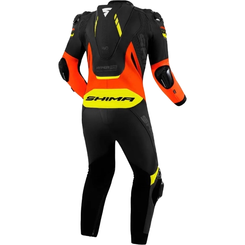 Kožená kombinéza na motorku Shima Hyper-RS čierno-fluo oranžovo-žltá