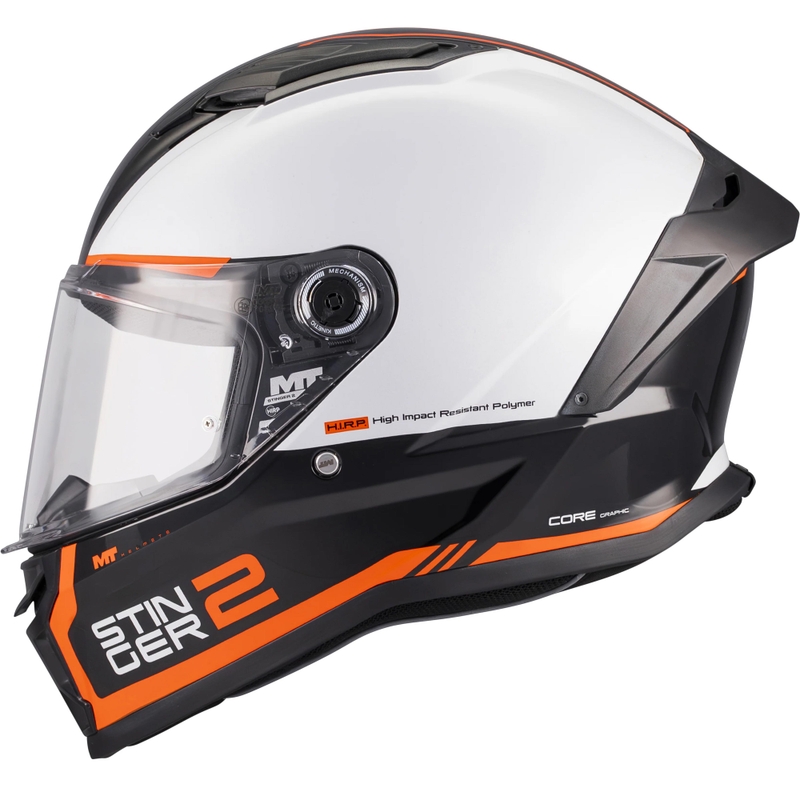 Integrálna helma na motorku MT Stinger 2 Core B0 bielo-čierno-oranžová
