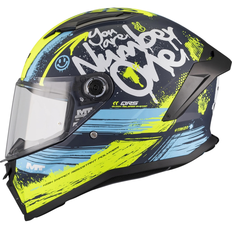 Integrálna prilba na motorku MT Stinger 2 Rocket C3 modro-fluo žltá