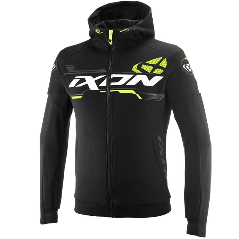 Mikina na motorku IXON Touchdown Ultra čierno-bielo-fluo žltá