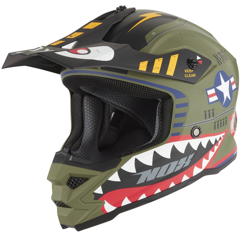 Detská motokrosová prilba NOX N761 Fly Fighter khaki-viacfarebná