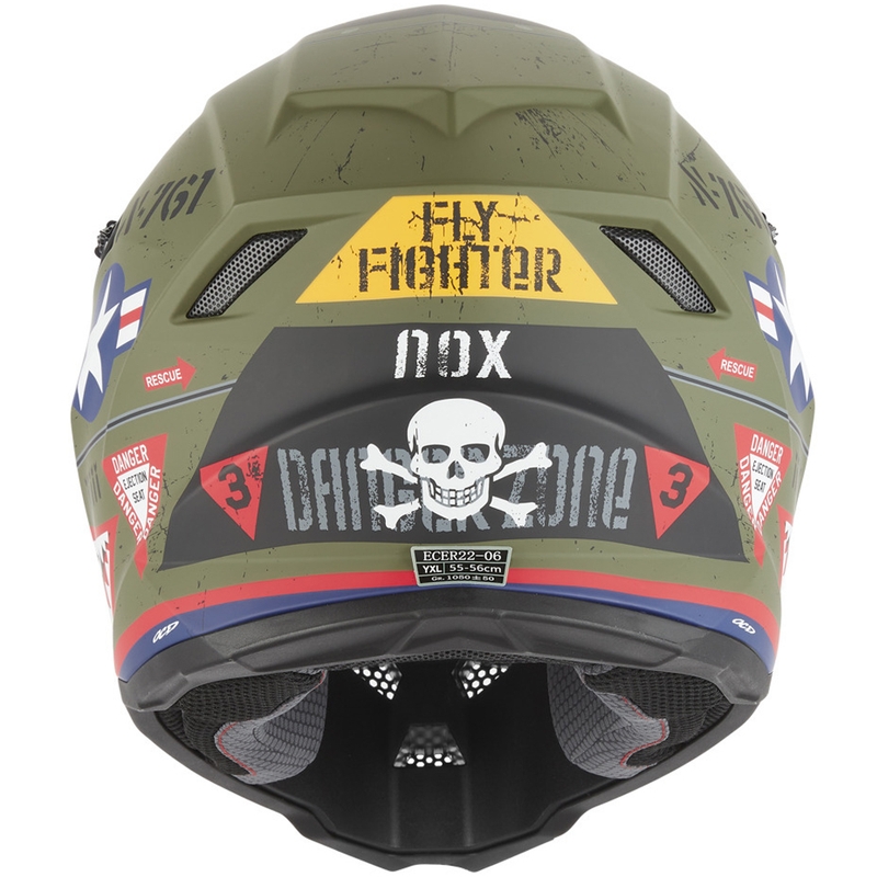 Detská motokrosová prilba NOX N761 Fly Fighter khaki-viacfarebná