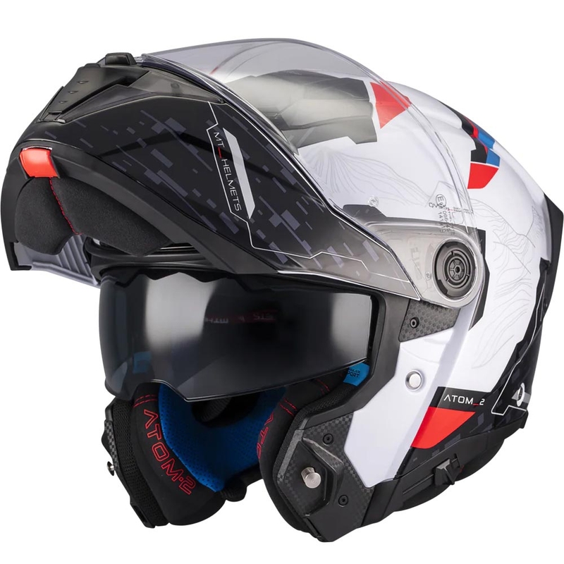 Výklopná prilba na motorku MT Atom 2 SV Highlands A7 čierno-bielo-modro-červená