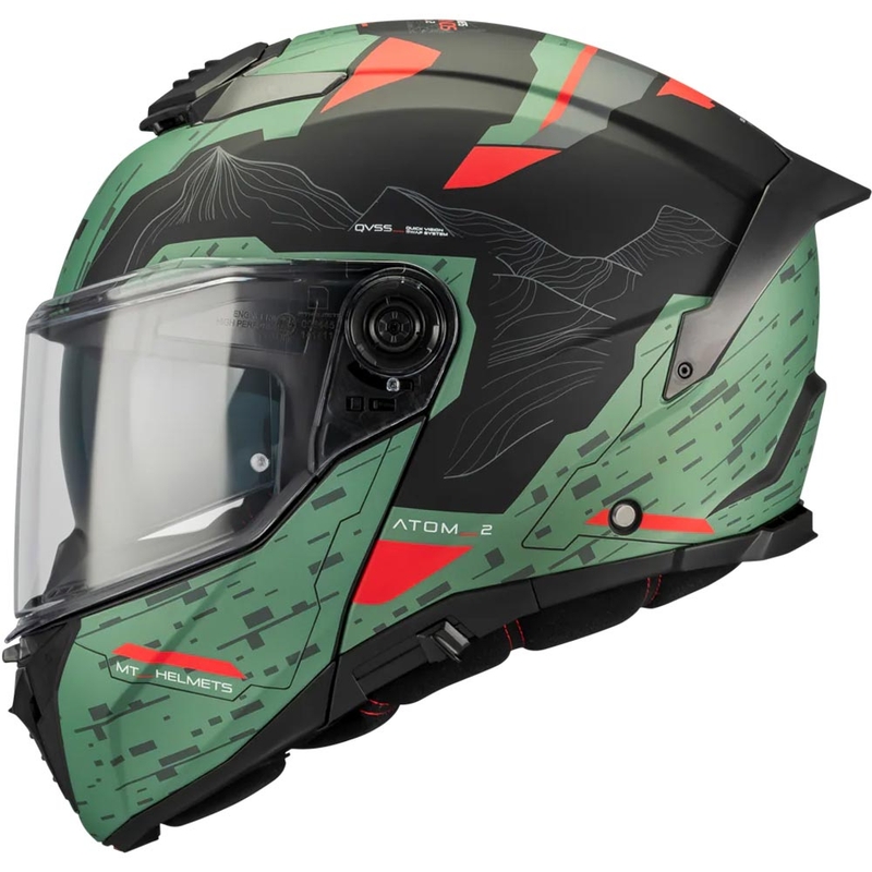 Výklopná prilba na motorku MT Atom 2 SV Highlands C6 matná zeleno-čierno-červená
