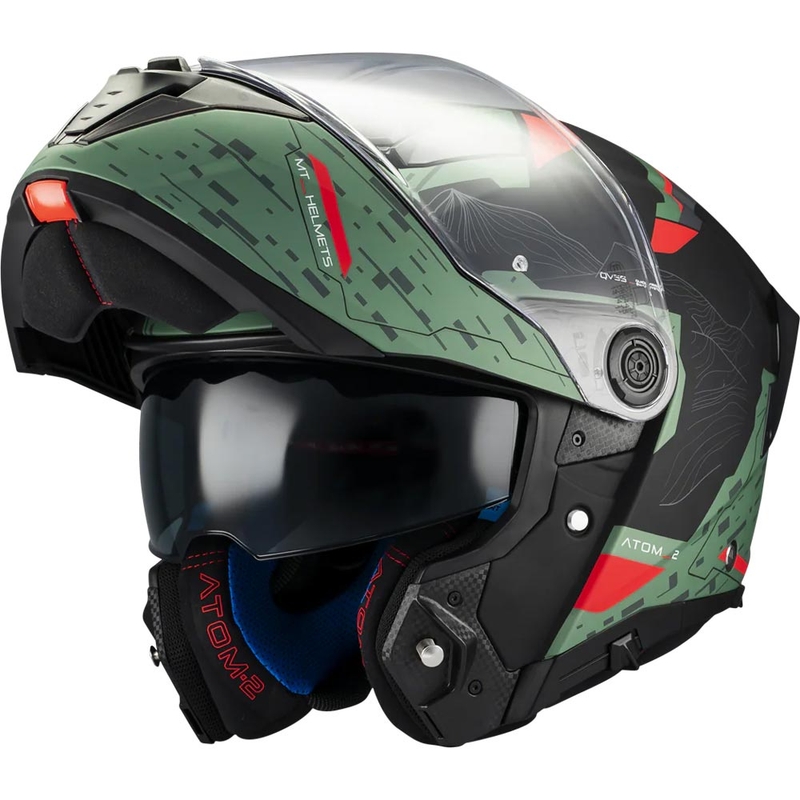Výklopná prilba na motorku MT Atom 2 SV Highlands C6 matná zeleno-čierno-červená