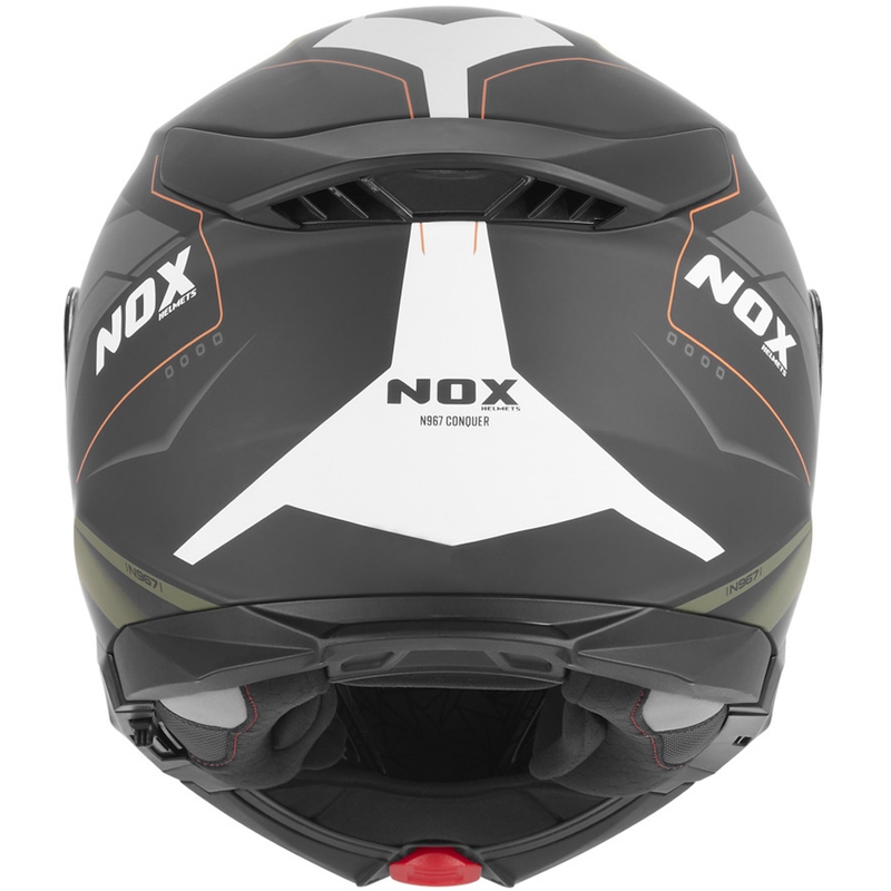 Výklopná helma na motorku NOX N967 Conquer matná čierno-khaki-oranžová